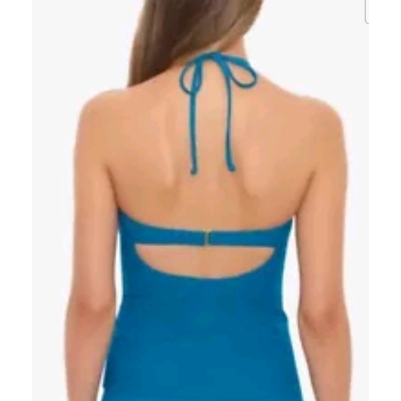 SALT + COVE Crochet High-Neck Tankini Swim Top Teal Blue - Picture 3 of 11